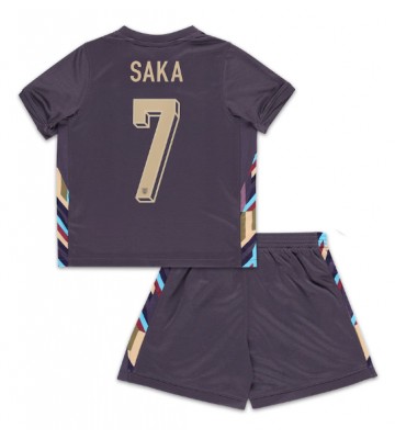 England Bukayo Saka #7 Borta Kläder Barn EM 2024 Kortärmad (+ Korta byxor)